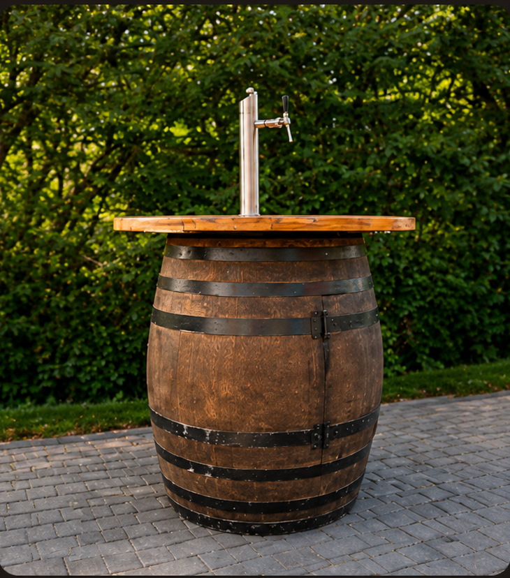 Mobiele tapbar gemaakt van een houten wijnvat