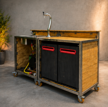 Mobiele bar met spoelbak, koeling en tapinstallatie
